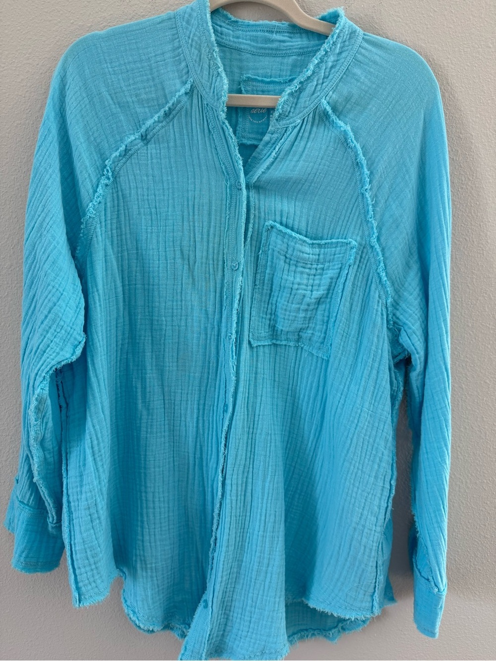Aerie Gauzy Cover Up Shirt Color Blue Color Big Sur Current Sold Out XS - Picture 6 of 9